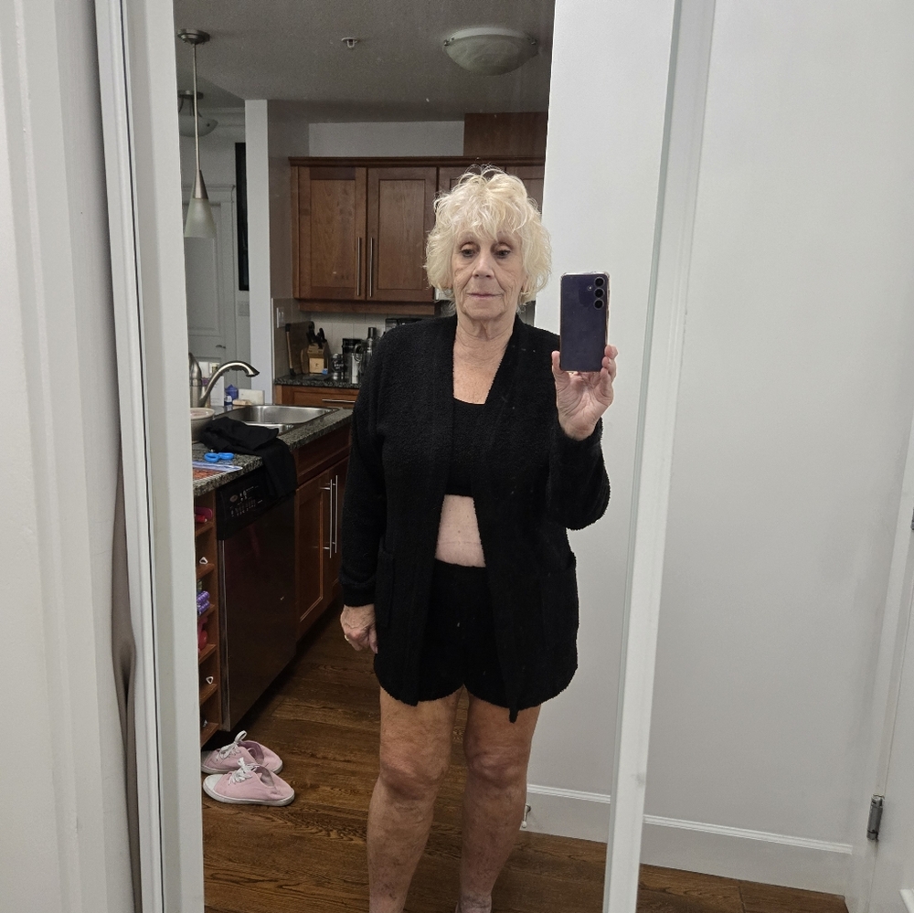 Black Open Front Cardigan With Crop Top And Shorts
